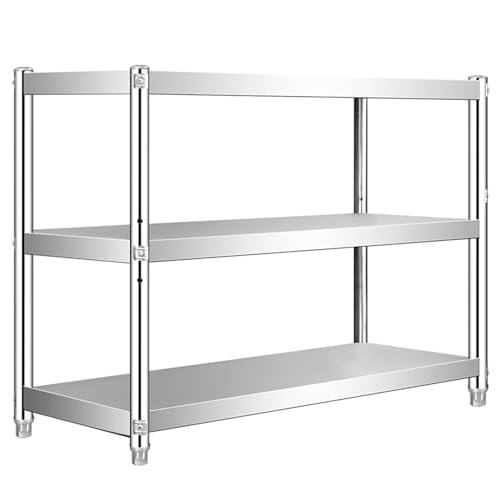 LXBAMKEA 3-stöckig Verstellbares Regal, Edelstahl Regale, Lagerregal, Hochbelastbare Regaleinheiten Für Küche Restaurant Gewerbe Büro Garage Werkstatt Zuhause(150x50x90CM) von LXBAMKEA