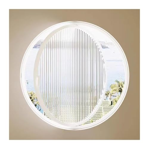 LXBAMKEA 360° Drehbar Rund Gehärtetes Glas Schuppen Fenster Bullauge, Bündige Montage Aluminiumlegierung Fenster Mit Griffen, Badezimmer Keller Dekor Lüftungsfenster(White-C,80cm/31in) von LXBAMKEA