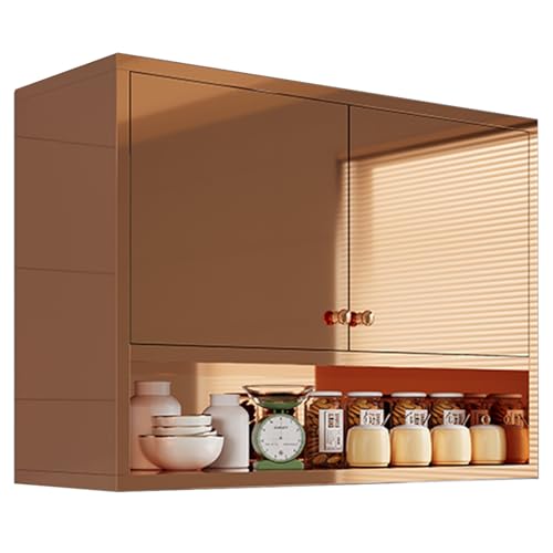 LXBAMKEA Aufbewahrungsschränke, Edelstahl Küchenhängeschränke, Badezimmer Garage Balkonbar Wandschrank Mit Verstellbaren Einlegeböden Küchenutensilien Gewürz-Organizer(Rose Gold-A,80x30x70cm) von LXBAMKEA