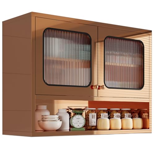 LXBAMKEA Aufbewahrungsschränke, Edelstahl Küchenhängeschränke, Badezimmer Garage Balkonbar Wandschrank Mit Verstellbaren Einlegeböden Küchenutensilien Gewürz-Organizer(Rose Gold-C,80x30x70cm) von LXBAMKEA