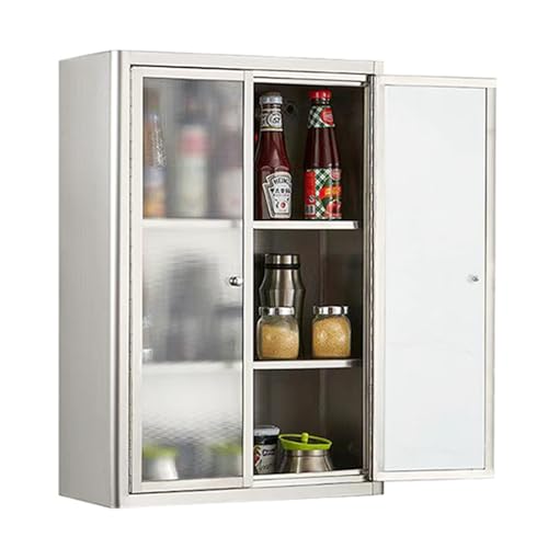 LXBAMKEA Küchenhängeschränke, Edelstahl Vorratsschränke, Badezimmer Garage Balkon Bar Hängeschrank Mit Verstellbaren Einlegeböden, Küchenutensilien Gewürz-Organizer Schwebeschrank(45x25x65cm) von LXBAMKEA