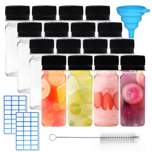LXBCTOP 16 StüCk 60ml Kleine Flaschen Zum BefüLlen Kunststoff, 2oz Ingwer Shot Flaschen Zum BefüLlen, Mini Plastikflasche Mit Trichter, Bürste Und Etiketten, Wiederverwendbare Plastikflaschen LXBCTOP 16 StüCk 60ml Kleine Flaschen Zum BefüLlen Kunststoff, 2oz Ingwer Shot Flaschen Zum BefüLlen, Mini Plastikflasche Mit Trichter, Bürste Und Etiketten, Wiederverwendbare Plastikflaschen von LXBCTOP