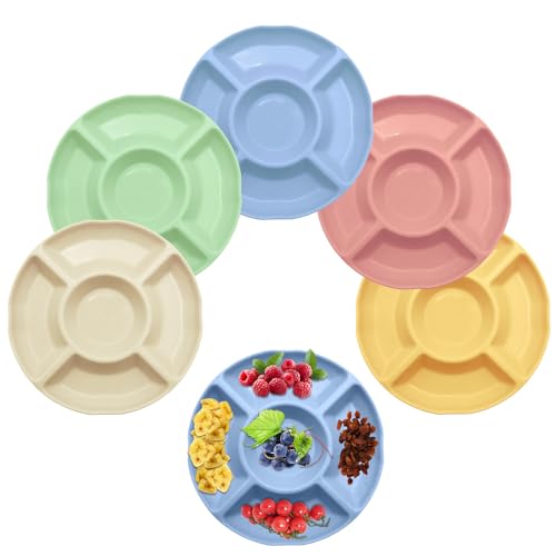 LXBCTOP 5 Stück Snackteller Mit 5 FäChern, Snackteller Kinder, Kunststoff SüßIgkeiten Teller Snackschale, Obstteller Plastik Snack Teller, Teller Mit Unterteilung, Stapelbare Snackschale von LXBCTOP
