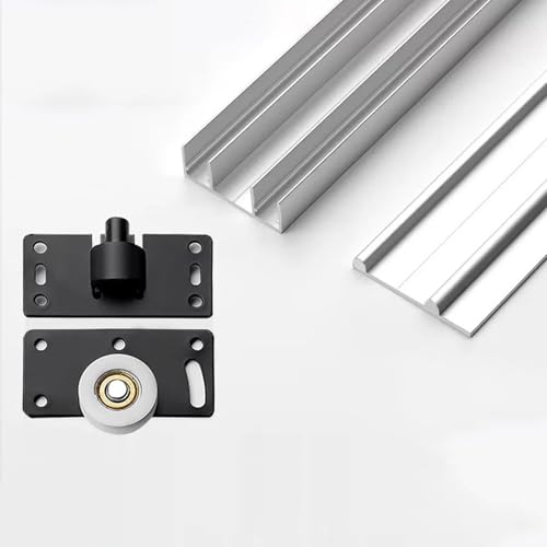LXBFLC Schiebetürschiene for den Kleiderschrank, Beschlagsatz for Schiebetüren aus Aluminium, Zwei Reihen von Riemenscheiben, leiser und reibungsloser Betrieb, (Silver,110cm) von LXBFLC