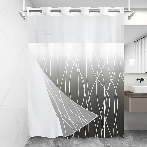 LXBNI Duschvorhang ohne Haken, Ombré-Stil, dunkelgrau gestreift, mit einrastbarem Einsatz, Hotel-Duschvorhang und Liner Set mit durchsichtigem Netzfenster, maschinenwaschbar, 180 x 188 cm LXBNI Duschvorhang ohne Haken, Ombré-Stil, dunkelgrau gestreift, mit einrastbarem Einsatz, Hotel-Duschvorhang und Liner Set mit durchsichtigem Netzfenster, maschinenwaschbar, 180 x 188 cm von LXBNI