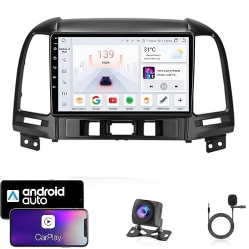 9" Android 14 Autoradio for Hyundai Santa Fe 2006–2012 | Kabelloses CarPlay und Android Auto | Plug & Play-GPS | Kostenlose Rückfahrkamera | Behält die Lenkradsteuerung bei(T2 4 Core WiFi 2G+32G) von LXBche