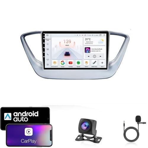 9-Zoll-Autoradio mit Android 14 for Hyundai Solaris 2017–2018 | Kabelloses CarPlay und Android Auto | Plug & Play-GPS | Inklusive Rückfahrkamera | 4G/WLAN | Behält die Lenkradsteuerung bei(T6 8 Core 4 von LXBche