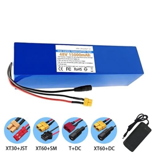 LXBche 48-V-Lithiumbatterie 15 Ah for Elektrofahrräder – Hohe Leistung 800 W mit 30 A BMS und Ladegerät, XT60-Anschluss(Bullet) von LXBche