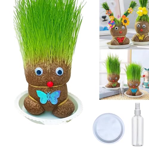 LXCJZY Grass Head Doll, Grass Head Plant Growing in Mini Bonsai Pot, Cat Grass Doll, Cultivate Children’s Planting Ability, Plant with Trays & Spray Bottles (grass doll) von LXCJZY