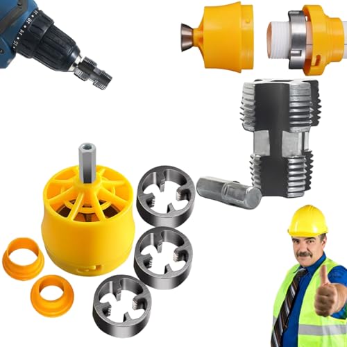 LXCJZY PVC Pipe Threader, Multi-Function Pipe Threader Kit,PVC Thread Maker Tool for Electric Drill with 3 Dies, 1/2", 3/4", 1" Reusable for Cutting & Pipe Threader (1Set) von LXCJZY