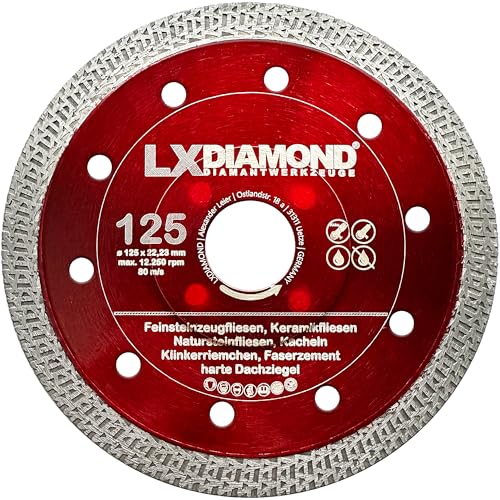 LXDIAMOND Diamant-Trennscheibe 125mm x 22,23mm - Diamantscheibe für Feinsteinzeugfliesen Fliesen Natursteinfliesen - Segmentbreite 1,4mm dünn - Premium Trennscheibe 125 mm für Winkelschleifer von LXDIAMOND