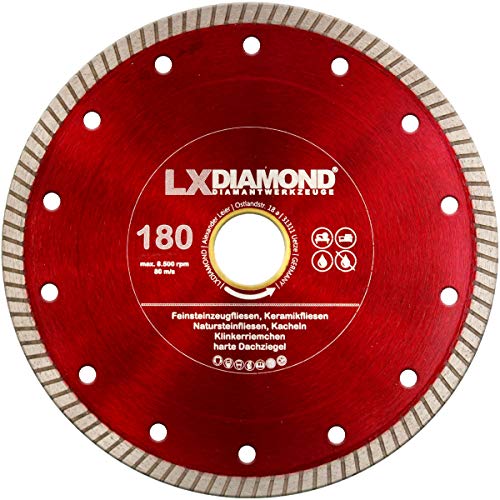 LXDIAMOND Diamant-Trennscheibe 180mm x 30,0mm Premium Diamantscheibe für Fliesen Feinsteinzeug Bodenfliesen Kreamik Natursteinfliesen Klinkerriemchen - extra dünn für exakte Schnitte 180 mm von LXDIAMOND