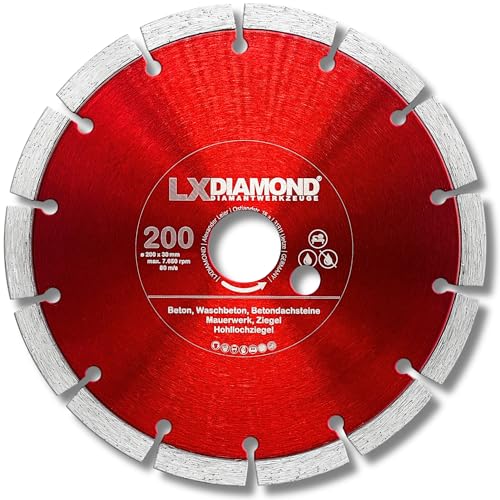 LXDIAMOND Diamant-Trennscheibe 200mm x 30,0mm - für Schneidetische, Brückensägen - Diamantscheibe zum Trennen von Stein, Beton, Ziegel, Mauerwerk - 200 mm Steinscheibe in Profi Qualität von LXDIAMOND