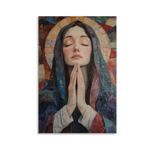 Exquisiter Kunstdruck auf Leinwand, Mosaik, Jungfrau Maria, Poster für spirituelle Hingabe, moderne Familie für Wohnzimmer, Dekoration, 30 x 45 cm von LXDSTK