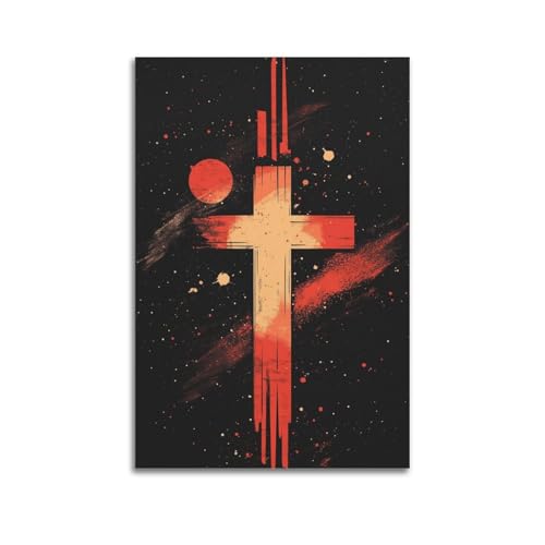 LXDSTK Moderne Familienposter, Wandkunst, Schlafzimmer-Dekor, christliches Poster, rotes und oranges Kreuz auf schwarzem Hintergrund, Leinwanddrucke, Kunstwerk, 60 x 90 cm, ungerahmter Stil von LXDSTK