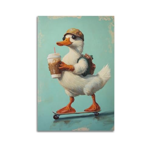 LXDSTK Poster mit englischer Aufschrift "A Duck Skating While Holding Iced Coffee, Retro Oil Humor, Pastell Mint Backdrop Poster, Minimalistische Leinwand, Wandkunst, modernes Wandbild, dekoratives LXDSTK Poster mit englischer Aufschrift "A Duck Skating While Holding Iced Coffee, Retro Oil Humor, Pastell Mint Backdrop Poster, Minimalistische Leinwand, Wandkunst, modernes Wandbild, dekoratives von LXDSTK