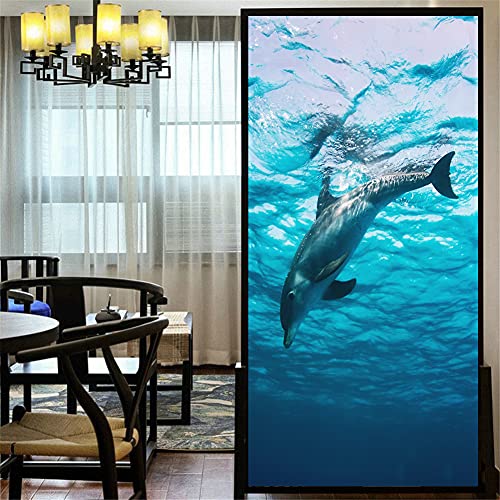 LXDWEI Sichtschutz-Fensterfolie, Motiv: Delfin, 76A, Buntglas, kein Kleber, statisch haftend, dekorative Fensteraufkleber, 50 x 160 cm (B x L), Muster 10 von LXDWEI