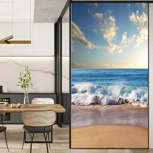 LXDWEI Sichtschutz-Fensterfolie Strandlandschaft M Buntglas-Fensteraufkleber statisch haftend dekorativ mattiert Fensterabdeckungen 40x100 cm von LXDWEI