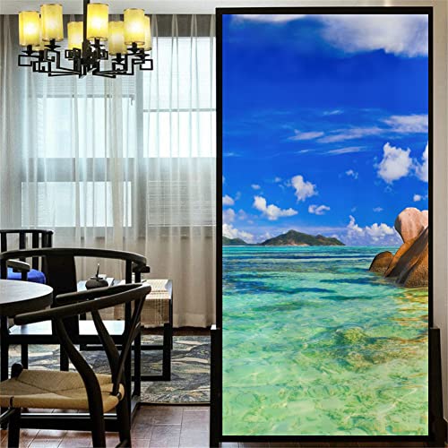 Sichtschutz-Fensterfolie Strandlandschaft M Buntglas-Fensteraufkleber statisch haftend dekorativ mattiert Fensterabdeckungen 60x180 cm von LXDWEI