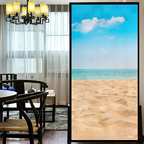 Sichtschutz-Fensterfolie Strandlandschaft M Buntglas-Fensteraufkleber statische Haftung dekorative mattierte Fensterfolien Fensterabdeckungen 80x180 cm von LXDWEI