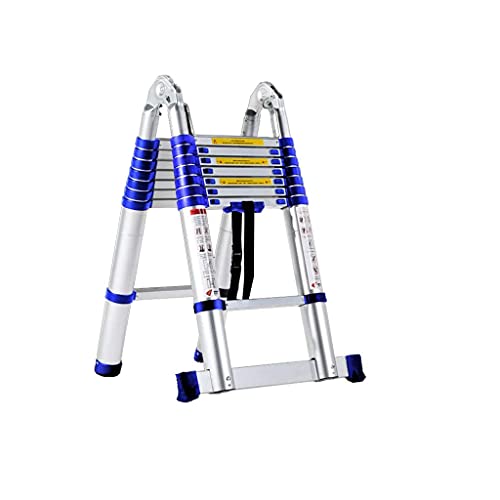 LXDZXY Leitern, Tragbare Aluminium-Teleskopleiter Mit Stabilisator, 6,4 Mt, 6,4 Mt, Falten Multifunktionale Schritte,Blau von LXDZXY