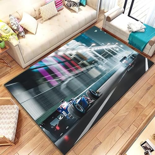 LXFENG F-1 Formel Weltmeisterschaft Rennen Gedrucktes Muster Flanell Teppich Wohnzimmer Schlafzimmer Badezimmer Fußmatte Hotel Teppich F1638 120X180CM von LXFENG