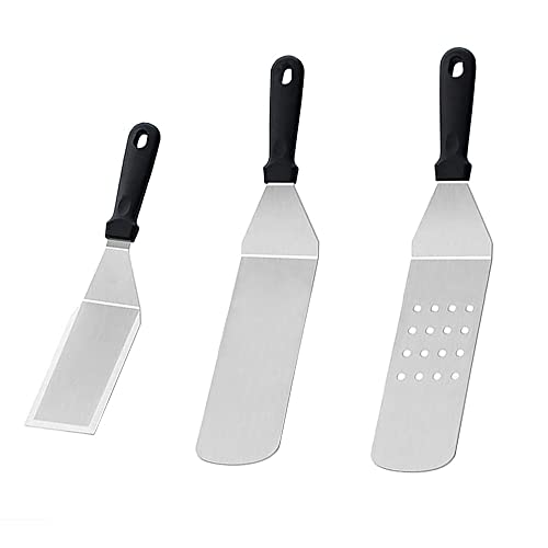 Pfannenwender Grillwender Set aus Edelstahl Robust und Stabil Burger Wender Grillspachtel Grillbesteck Set Schaufeln Schaber für Plancha Teppanyaki von LXGKREL