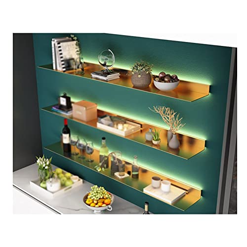LXHELIVERY 1 Stück Schwimmendes Wandregal Aus Metall Mit Eingebautem Beleuchtetem LED-Licht Für -DIY Linear Floating Shelf Für Badezimmer, Schlafzimmer, Wohnzimmer (Farbe : Gold, Größe : 60x20x6cm) von LXHELIVERY