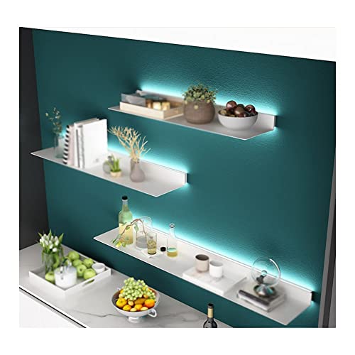 LXHELIVERY 1 Stück Schwimmendes Wandregal Aus Metall Mit Eingebautem Beleuchtetem LED-Licht Für -DIY Linear Floating Shelf Für Badezimmer, Schlafzimmer, Wohnzimmer (Farbe : Weiß, Größe : 60x20x6cm) von LXHELIVERY
