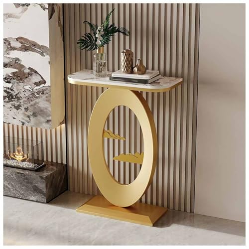 LXHELIVERY Konsolentisch Für Den Eingangsbereich – Schmaler Konsolentisch Mit Metallgestell – Eingangstisch Mit Stauraum Für Eingangsbereich, Flur, Wohnzimmer(Gold-b,100x30x80 cm) von LXHELIVERY