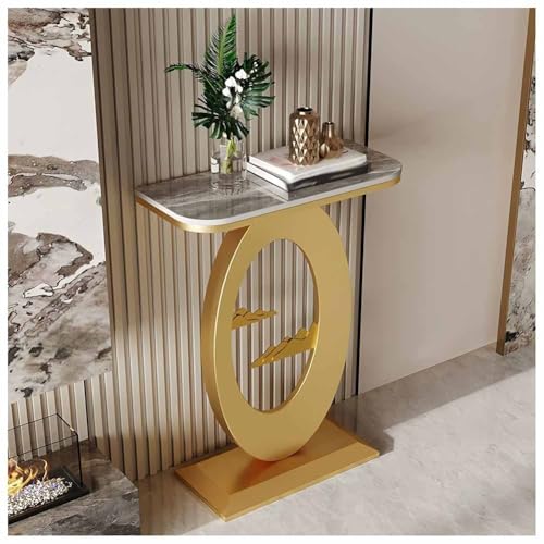 LXHELIVERY Konsolentisch Für Den Eingangsbereich – Schmaler Konsolentisch Mit Metallgestell – Eingangstisch Mit Stauraum Für Eingangsbereich, Flur, Wohnzimmer(Gold-c,80x30x80 cm) von LXHELIVERY
