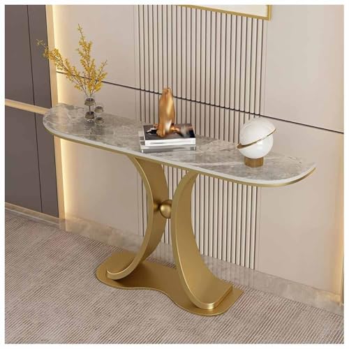 LXHELIVERY Konsolentisch – Moderner, Kleiner, Schlanker Beistelltisch – Schmaler Konsolentisch Mit Metallgestell – Ideal Für Wohnzimmer, Flur Und Sofa(Gold-D,120X35X92 cm) von LXHELIVERY