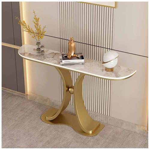 LXHELIVERY Konsolentisch – Moderner, Kleiner, Schlanker Beistelltisch – Schmaler Konsolentisch Mit Metallgestell – Ideal Für Wohnzimmer, Flur Und Sofa(Gold-a,120X35X92 cm) von LXHELIVERY