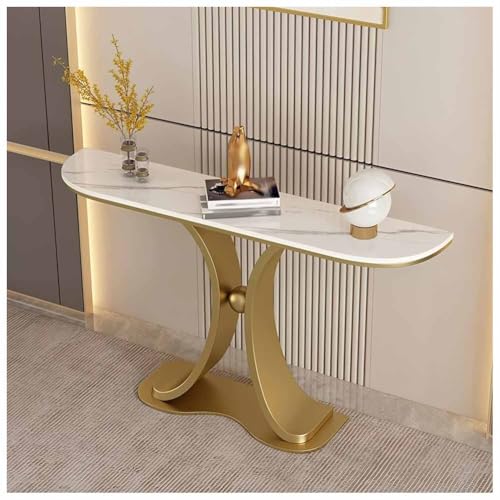 LXHELIVERY Konsolentisch – Moderner, Kleiner, Schlanker Beistelltisch – Schmaler Konsolentisch Mit Metallgestell – Ideal Für Wohnzimmer, Flur Und Sofa(Gold-b,100X35X92 cm) von LXHELIVERY