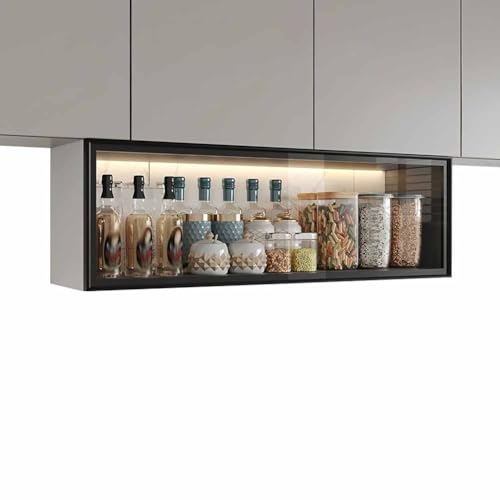 LXHELIVERY Küchen-Wandvitrine Aus Glas – Vorratsschrank Mit Glastüren Und Beleuchtung – Hängeschrank Ohne Bohren Für Küche Und Esszimmer(Black-A,50X22X30 cm) von LXHELIVERY