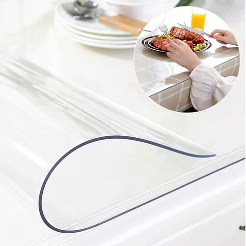 Tischdecke Transparent Tischfolie 140x240cm Geruchlos PVC Durchsichtige Tischdecke,1.0mm Glasklar Weiche Folie Tischmatte,Kein Schrumpfen Fettdicht Tischschutzfolie,PVC Folie für Tisch von LXHFSH