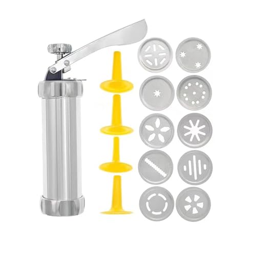 LXHZSY Gebäckspritze Multipurpose Aluminum Cookie Maker Press Kit Manual Churros Maker Machine Cookie Biscuit Press Kit Press Biscuit Tools Set(10pcs Discs) von LXHZSY