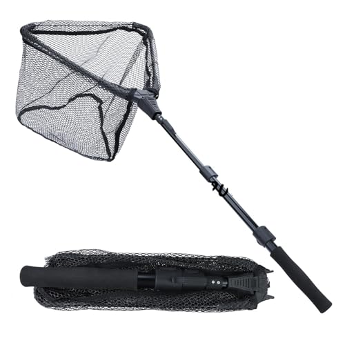 LXHZSY Kescher Angeln 70cm 95cm 120cm faltbares Fischernetz einziehbares teleskopierbares Angelnetz aus Aluminiumlegierung(Black 3section 120cm) von LXHZSY