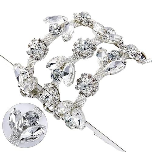 LXHZSY Strassband Strassbesatz aus Glas for Aufnähen, glitzernde Perlen, Kristallkette, Dekorationsbesatz for Hochzeitskleid, Kleidungszubehör, 90 cm(Sliver Base Clear) von LXHZSY