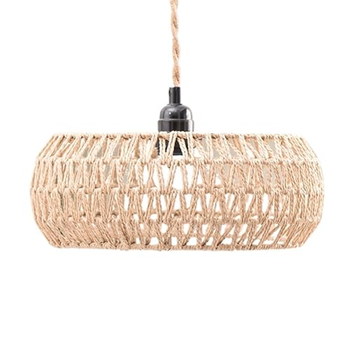 Lampenschirm Hängend Pendelleuchte Lampenschirm Papier Rattan Handgewebt Wicker Leuchte Kronleuchter Pendelleuchten Abdeckung Home Dekoration(Beige) von LXHZSY