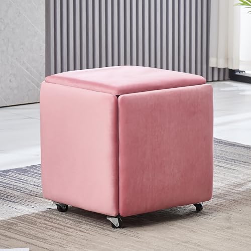 5 in 1 Nesting Ottoman Cube Stool - PU Leather Stackable Seating with Swivel Casters, Movable Footstool for Living Room and Dining Room von LXJBBD
