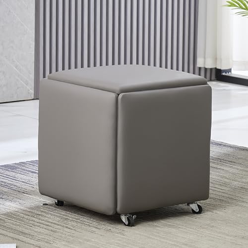 5 in 1 Nesting Ottoman Cube Stool - PU Leather Stackable Seating with Swivel Casters, Movable Footstool for Living Room and Dining Room von LXJBBD