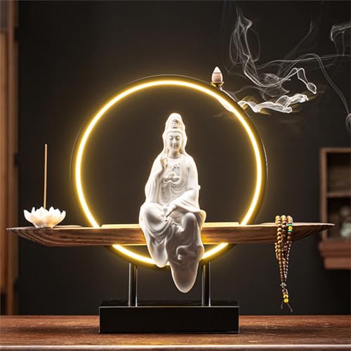 Buddha Statue Indoor Räuchergefäß mit LED Licht, Dekorative Bonsai Baum Figur, Haus und Büro Garten Dekoration von LXJBBD