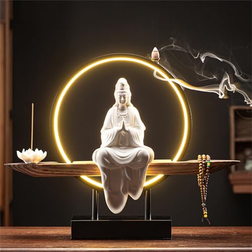 Buddha-Statue Räuchergefäß für den Innenbereich, mit LED-Licht, dekorative Bonsai-Baum-Figur, Haus und Büro, Gartendekoration von LXJBBD