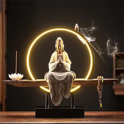 Buddha-Statue Räuchergefäß für den Innenbereich, mit LED-Licht, dekorative Bonsai-Baum-Figur, Haus und Büro, Gartendekoration von LXJBBD