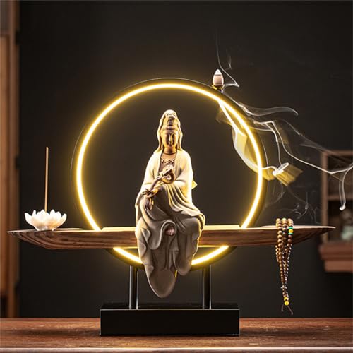 Buddha-Statue Räuchergefäß für den Innenbereich, mit LED-Licht, dekorative Bonsai-Baum-Figur, Haus und Büro, Gartendekoration von LXJBBD