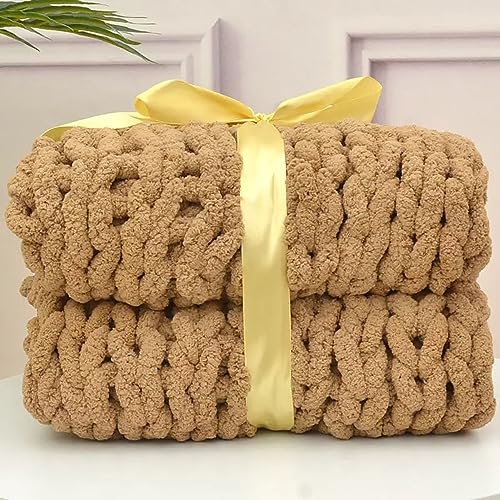 LXJBBD Grob gestrickte Chenille-Decke, Überwurf, handgefertigt, weich, flauschig, Überwurf für Sofa, Bett, Heimdekoration (nur Decke) von LXJBBD