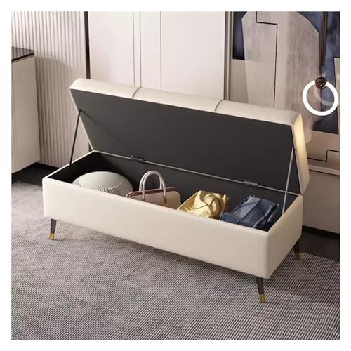 Sitzhocker mit Stauraum, Polsterfußstütze aus Stoff, mit Klappdeckel, modernes Design, ideal für Wohnzimmer und Bettende, mit Metallbeinen von LXJBBD