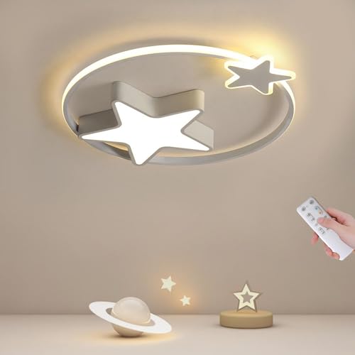 LED Deckenleuchte, 36W Deckenlampe Kinderzimmer, 55cm Kinderzimmer Lampe Decke Dimmbar mit Fernbedienung, kreative Stern Deckenlampe Led für Kinderzimmer, Babyzimmer, Schlafzimmer, Wohnzimmer von LXJCSM