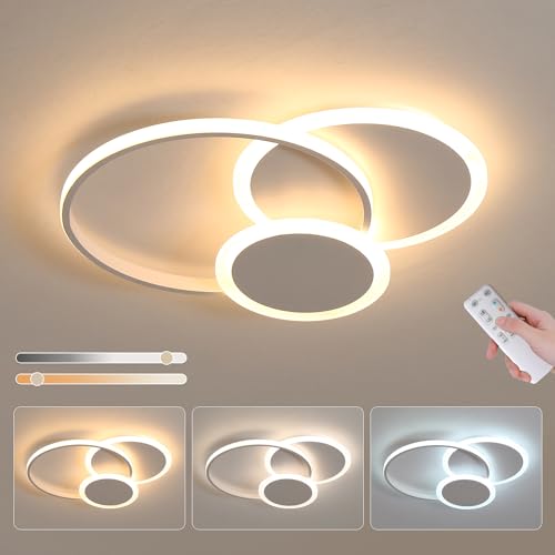 LXJCSM LED Deckenleuchte 32W Kreativität Runde Deckenlampe, 42CM Weiß Lampe Wohnzimmer Dimmbar Mit Fernbedienung 3000K-6000K Lampe Schlafzimmer Küchenlampe für Schlafzimmer, Wohnzimmer, Kinderzimmer von LXJCSM